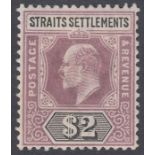 Stamps STRAITS SETTLEMENTS-1902 $2 Dull Purple & Black SG 120 MOUNTED MINT.