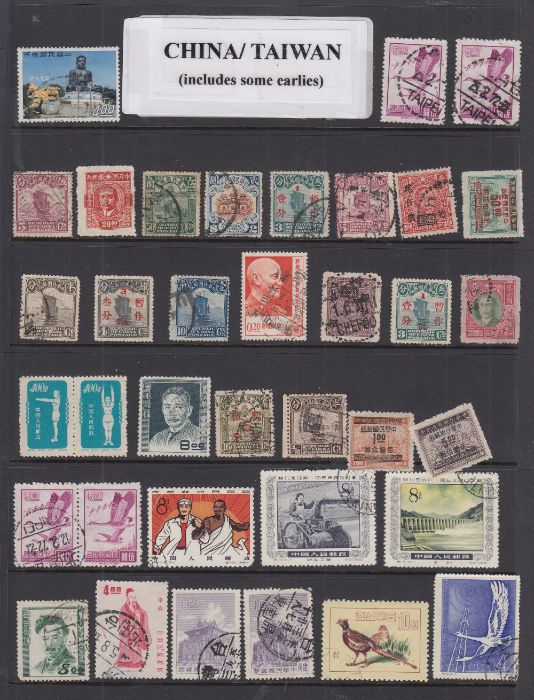 World stamps in plastic folder including CHINA, India, USA etc