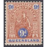 Stamps QUEENSLAND-1903-05 9d Brown & Ultramarine (A) . A lightly mounted mint example SG 265
