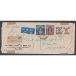 Airmail cover, Calcutta to New Zealand with 2R and 5R stamps attached