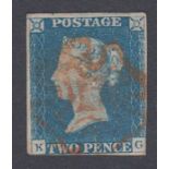 1840 2d Blue with Red Maltese Cross, 3 margins (pin hole)