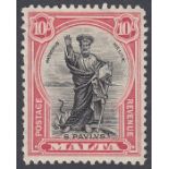 Stamps MALTA-1930 10/- Black & Carmine. A mounted mint example SG 209