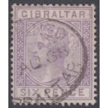 Stamps GIBRALTAR-1887 6d Lilac. A fine used example SG 13