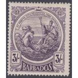 Stamps BARBADOS-1916-19 3/- Deep Violet. A mounted mint example SG 191