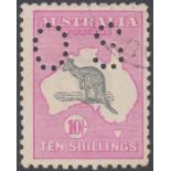 STAMPS : AUSTALIA 1915 10/- Grey and Pink OFFICIAL, cancelled to order SG O51