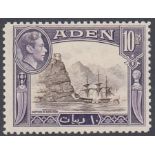 STAMPS : ADEN 1939 10r Sepia and Violet, unmounted mint SG 27