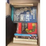 Box of old stamp and coin catalogues ( heavy lot)