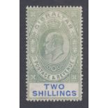 STAMPS GIBRALTAR 1903 2/- Green and Blue, mounted mint SG 52