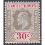 STAMPS MALAYA STRAITS SETTLEMENTS 1906 30c Grey and Carmine (chalky) mounted mint SG 134b