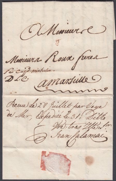 STAMPS : POSTAL HISTORY : SICILY 1772 Private mail by ship and forwarding agent