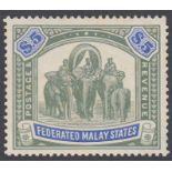 STAMPS MALAYA 1908 $5 Green and Blue, unmounted mint example SG 50, slight gum toning