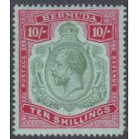 STAMPS BERMUDA 1918 10/- Green and Carmine/Pale Bluish Green lightly mounted mint SG 54