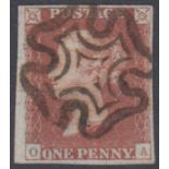 STAMPS : GREATE G=BRITAIN : 1841 Penny Red plate 10 (OA), very fine used four margin example