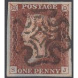 STAMPS : 1841 Penny Red plate 8 (SJ) state 2 "3rd repair", superb four margin example SG 7