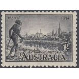 STAMPS : AUSTALIA 1934 Centenary of Victoria 1/- Black perf 10.5, mounted mint SG 149