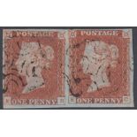 STAMPS : GREAT BRITAIN 1841 Penny Red plate 25, very fine used four margin pair SG 8