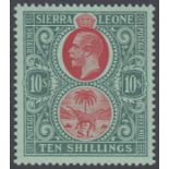 STAMPS SIERRA 1912 10/- Carmine and Blue-Green/Green, lightly mounted mint SG 127a (slight gum tone)