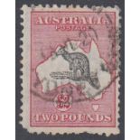 STAMPS : AUSTALIA 1915-17 £2 black & rose Kangaroo, wmk Narrow Crown