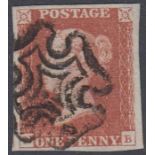 STAMPS : GREAT BRITAIN : 1841 Penny Red plate 5 (NB) very fine four margin example SG 7