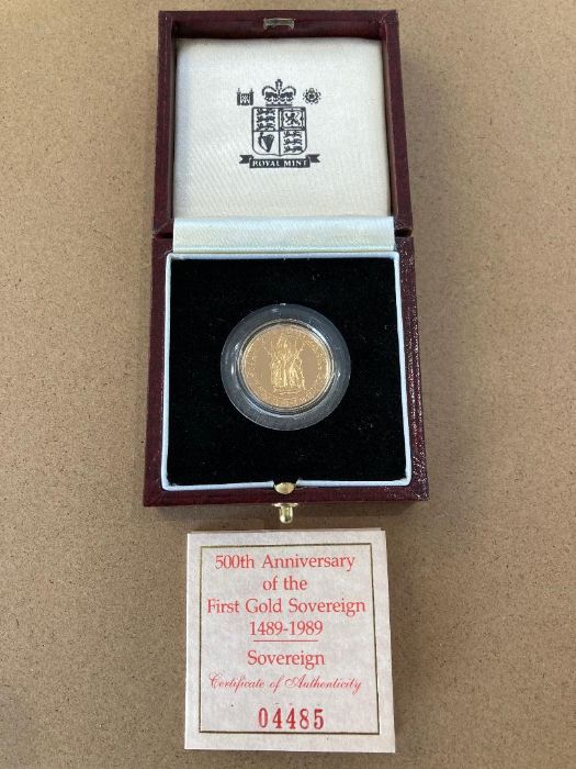 Coins : 1989 500th Anniversary Proof Sovereign boxed with cert 4485 - Image 4 of 4