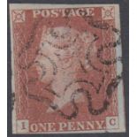 STAMPS : GREAT BRITAIN 1841 Penny Red plate 13 (JC), fine 4 margin example SG 8