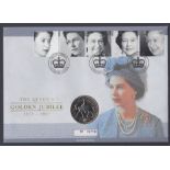2002 £5 coin cover for Queens Golden Jubilee, excellent condition