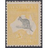 1918 5/- Grey and Yellow, lightly mounted mint SG 42