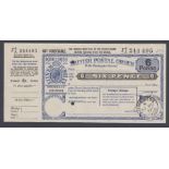 1935 Silver Jubilee 6d Postal Order used with counterfoil