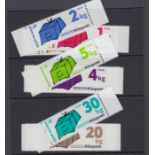 Special parcel stamps with values from 1/2kg to 30kg (scarce)