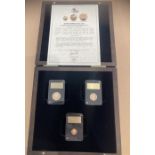 COINS : 2021 Remembrance Three coin Gold Proof set Sovereign, 1/2 and 1/4 Sovereigns, slabbed and h