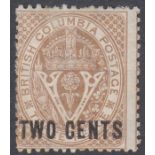 British Columbia 1868 2c on 2c Brown fine used SG 21