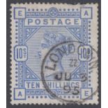 1883 10/- Ultramarine, very fine used with LONDON CDS SG 183