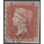 1841 1d Red plate 10 (LL) , very fine used example four margins