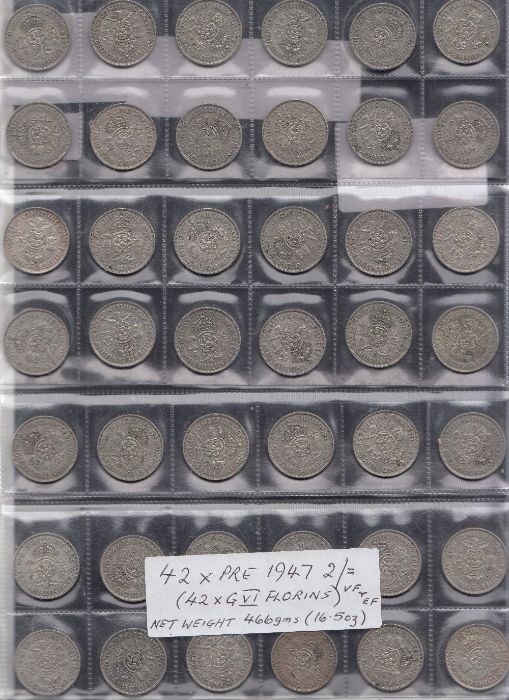 COINS : Pre 1947 Florins (42) all in very fine condition 466g