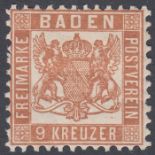 BADEN 1862 9k Yellow-Brown mounted mint SG 32