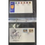 Box of various albums and folders of Channel Islands and Isle of Man stamps and covers