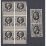 King George V 3/- imperf Plate Proof Revenue