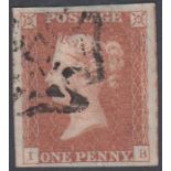 1841 1d Red plate 22 lettered (IB), very fine used four margins