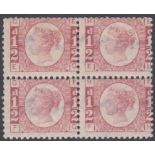 1870 QV 1/2d bantam, plate 6, in a fine mint block of four