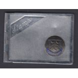 White metal stamp booklet holder for stitched booklets, Cromer crest on front