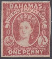 1859 1d Reddish Lake, unused but no gum, slight thin in hinge area but still a very scarce stamp