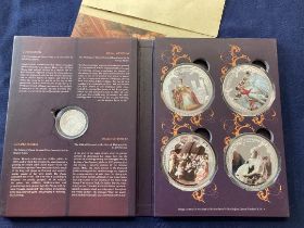 COINS: Large Silver plated enameled medals celebrating Queen Victoria in display case