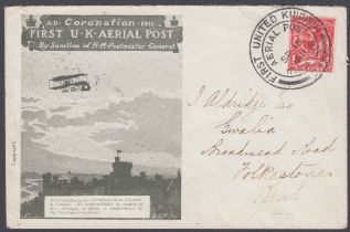 STAMPS 1911 Aerial Post WINDSOR to LONDON 16th Sept on Olive Green envelope