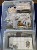 STAMPS : Large plastic tub of loose stamps, covers, albums, album pages etc