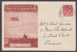 STAMPS 1911 Aerial Post Set 14th London to Windsor red-brown envelope EMERGENCY printing