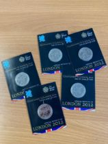 COINS : 2010-11 Countdown to London £5 coins uncirculated in presentation packs (5)