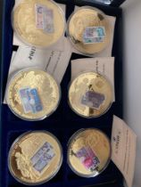 COINS : British Bank Note medals in display case. Gold plated with colour enamel bank note images
