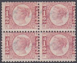 STAMPS 1870 QV 1/2d bantam, plate 6, in a fine mint block of four
