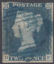 STAMPS Plate 1 lettered DF, four tight margins, and cancelled by BLUE Irish Diamond cancel