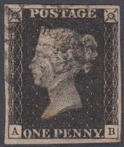 STAMPS Plate 8 four margin example lettered (AB), cancelled by black MX, SG 2